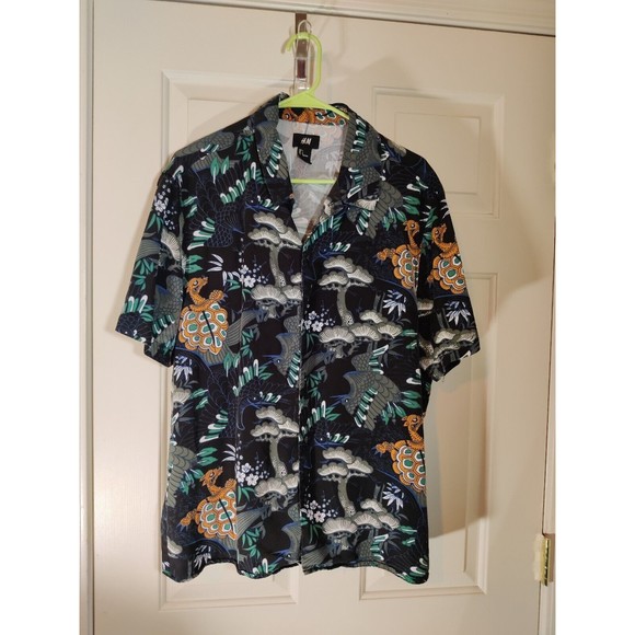 H & M Mens Shirt L Blue Button Up Adult - Picture 1 of 5